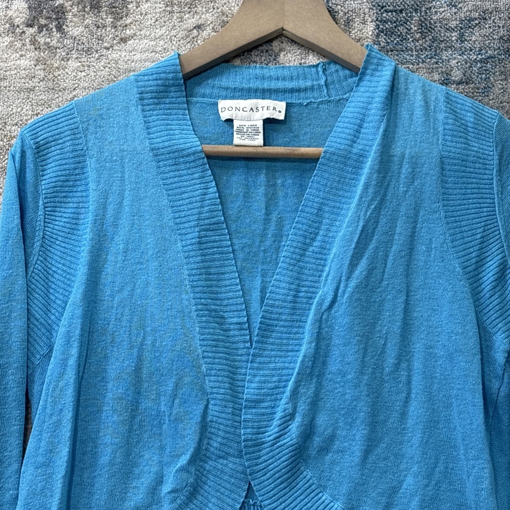 Doncaster Women's Turquoise Blue Cropped Linen Blend Cardigan Bolero